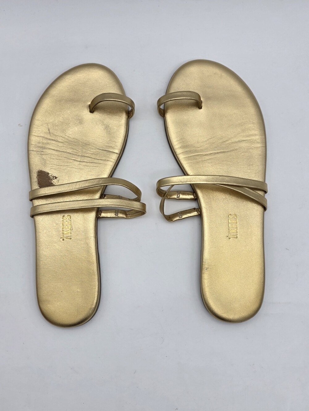 TKEES Gold Double-Strap Toe Loop Sandals